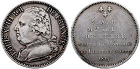 France - Louis XVIII (1814-1815), Module of 5 Francs 1814 (Lille mint) (Silver, 24.92 gr, 37 mm). Mazard 802a. Very Fine, Traces of cleaning. With pla...