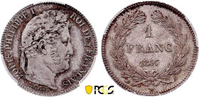 France - Louis-Philippe I (1830-1848), 1 Franc 1847 A (Paris mint) (Silver, 5.00 gr, 23 mm). Le Franc 210, Gadoury 453, KM 748. PCGS MS65