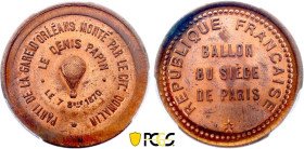 France - Government of National Defense (1870-1871), Siege of Paris, 10 Centimes 1870, Denis Papin (Copper, 10.00 gr, 30 mm). Florange 795/797. PCGS M...
