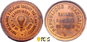 France - Government of National Defense (1870-1871), Siege of Paris, 10 Centimes 1870, Archimede (Copper, 10.00 gr, 30 mm). Florange 813. PCGS MS65 RB
