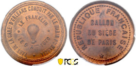 France - Government of National Defense (1870-1871), Siege of Paris, 10 Centimes 1870, Franklin (Copper, 10.00 gr, 30 mm). Florange 818. PCGS MS65 RB
...