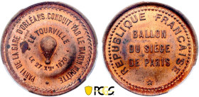 France - Government of National Defense (1870-1871), Siege of Paris, 10 Centimes 1870, Tourville (Copper, 10.00 gr, 30 mm). Florange 826. PCGS MS64 RB...