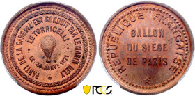 France - Government of National Defense (1870-1871), Siege of Paris, 10 Centimes 1871, Torricelli (Copper, 10.00 gr, 30 mm). Florange 837. PCGS MS66 R...