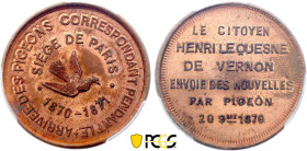 France - Government of National Defense (1870-1871), Siege of Paris, 10 Centimes 1870 (Copper, 10.00 gr, 30 mm). Florange 851. PCGS MS65 RB