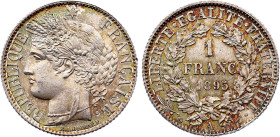 France - Third Republic (1871-1940), 1 Franc 1895 A (Paris mint) (Silver, 5.00 gr, 23 mm). Le Franc 216, Gadoury 465, KM 822. Uncirculated.