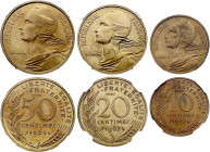France - Fourth Republic (1947-1958), Piefort Essais 50, 20 and 10 Centimes 1962. NGC MS64 to MS66

From Lissner collection.