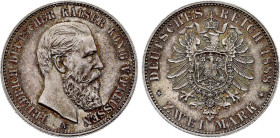 German States - Prussia - Friedrich III (1888), 2 Mark 1888 A (Berlin mint) (Silver, 11.11 gr, 28 mm). KM 510. Uncirculated.