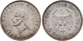 German Third Reich, 5 Reichsmark 1934 F (Stuttgart mint) (Silver, 13.90 gr, 29 mm). KM 85. Very Fine.