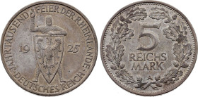 German Weimar Republic, 5 Reichsmark 1925 A (Berlin mint) (Silver, 25.00 gr, 36 mm). KM 47. Extremely Fine.