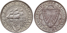 German Weimar Republic, 3 Reichsmark 1927 A (Berlin mint) (Silver, 14.99 gr, 30 mm). KM 50. Extremely Fine.