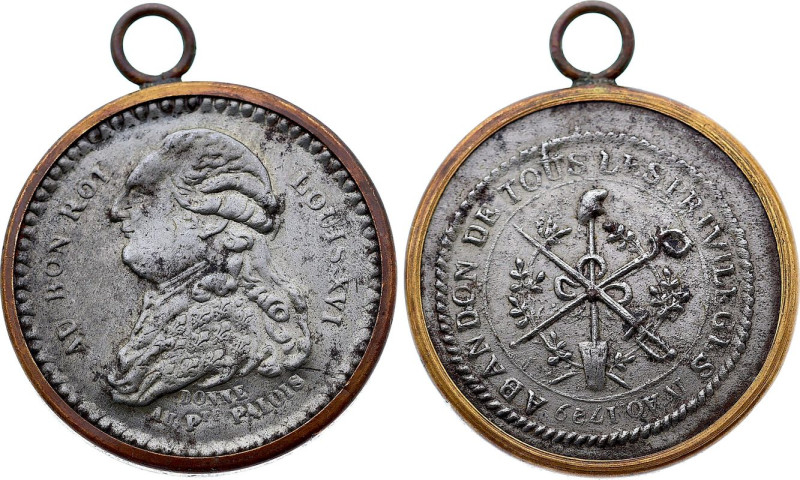 Louis XVI, Abandon des Privilèges (4 Août 1789), Palloy (Fer, 30.20 gr, 36 mm). ...