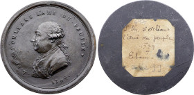 Louis Philippe Joseph d'Orléans (1789) (Etain, 58.03 gr, 65 mm). Hennin 99. Superbe.