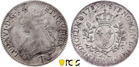 Louis XVI, Ecu 1789 K (Bordeaux) (Argent, 29.49 gr, 41 mm). Hennin 113, KM 564. PCGS AU53