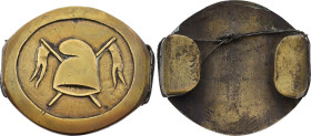 Plaque de ceinturon de la Garde Nationale (circa 1789-1792) (Cuivre, 44.00 gr, 55 mm). Très beau.

Provient de la collection du Docteur André Bernheim...