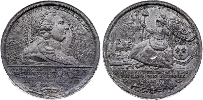 Louis XVI, restaurateur de la liberté (1790) (Etain, 122.79 gr, 77 mm). Hennin 1...