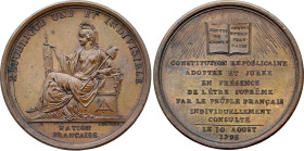 Adoption de la Constitution (10 Août 1793), Duvivier (Bronze, 30.10 gr, 42 mm). Hennin 526. Superbe.