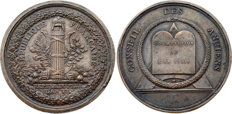 Conseil des Anciens (1798), Gatteaux (Cuivre, 46.00 gr, 50 mm). Hennin 845. Supe...