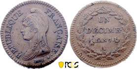Décime An 7 sur 5 (1799) A (Paris) (Cuivre, 20.00 gr, 32 mm). Hennin 916, KM 644. PCGS MS62 BN