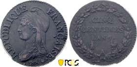 5 Centimes An 7 sur 5 (1799) A (Paris) (Cuivre, 10.00 gr, 28 mm). Hennin 917, KM 640. PCGS AU58