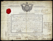 [ARMEE DES CÔTES DE BREST; CHOUANS]. Convention Nationale (1792-1795).Congé Militaire de la Garde Nationale Volontaire pour l'Armée des Côtes de Brest...
