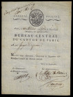 [BUREAU CENTRAL; DIRECTOIR EXECUTIF]. Directoire (1795-1799).
P.S. Lettre à en-tête pré-imprimée du Bureau Central du Canton de Paris, adressant aux J...