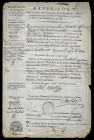 [PASSEPORT; HORLOGERIE]. Directoire (1795-1799).
Passeport, émis par le 10e Arrondissement de Paris, Département de la Seine au Citoyen Pierre MAISTRE...