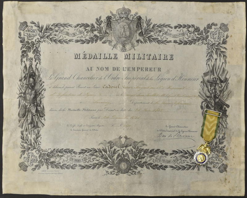 Médaille Militaire, Second Empire, 28mm, with contemporary riband bar, good very...