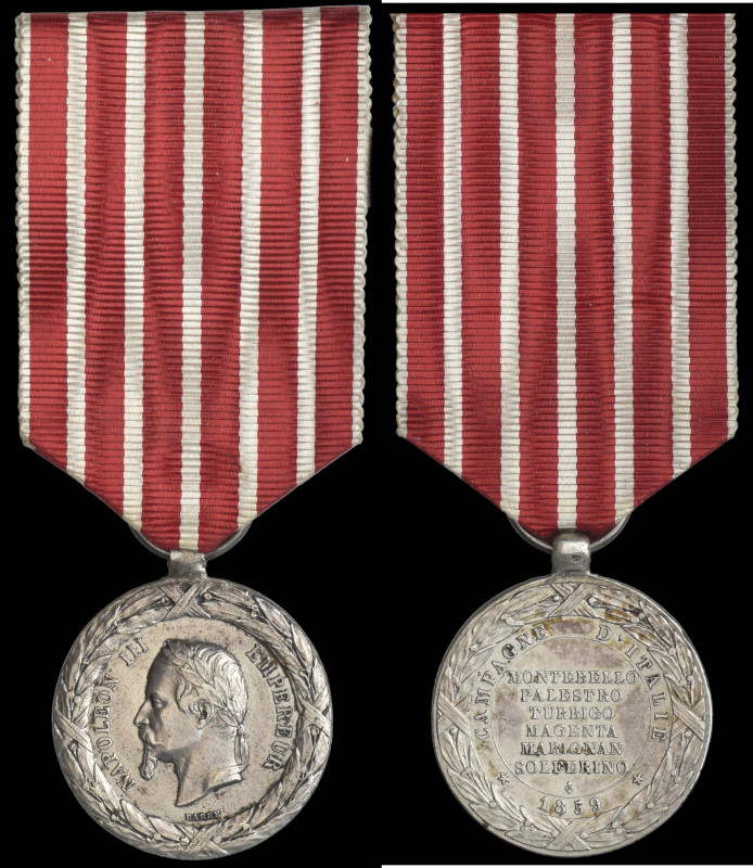 Italian Campaign, 1859, by Barre, edge engraved (>>L Boyer Lieut au 55e de Line>...