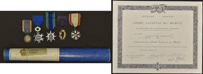 Order of National Merit, Knight’s breast badge, in silvered metal and blue ename...