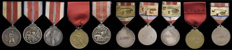 North Korea, Military Medal, Type 3, in bronze, Type 4 (2), Type 5 (2), good ver...