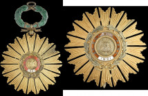 Peru, Order of the Sun, Grand Cross set of insignia, by Casa Nacional de Moneda, Lima, comprising sash badge, 58mm, and breast star, 75mm, in silver-g...