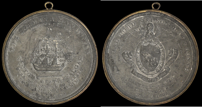Alexander Davison’s Medal for Trafalgar, 1805, in white metal, within outer copp...
