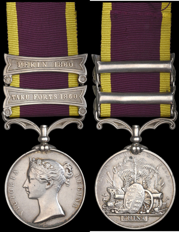 Second China War, 1857-60, 2 clasps Taku Forts 1860, Pekin 1860 (Chas Hicks. 1st...
