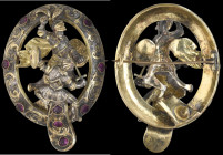 An Unusual Ornate Parcel-Gilt Victorian Brooch, c.1900, a privately-made piece of excellent quality, unmarked, possibly of German manufacture, in parc...