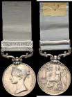 Army of India, 1799-1826, single clasp, Maheidpoor, long hyphen type, engraved in a running script (Sepoy Shaick Hoosain Bux 14th N.I.), suspension cl...