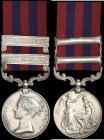 India General Service, 1854-95, 2 clasps, Umbeyla, Northwest Frontier, engraved in a running script (Sepoy Davie Dutt, 5th Goorkha Regt.), suspension ...
