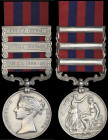 India General Service, 1854-85, 3 clasps, Burma 1885-87, Burma 1887-89, Burma 1889-92, engraved in a running script (1066 Pte. Jowala Sing. 11. Yameth...