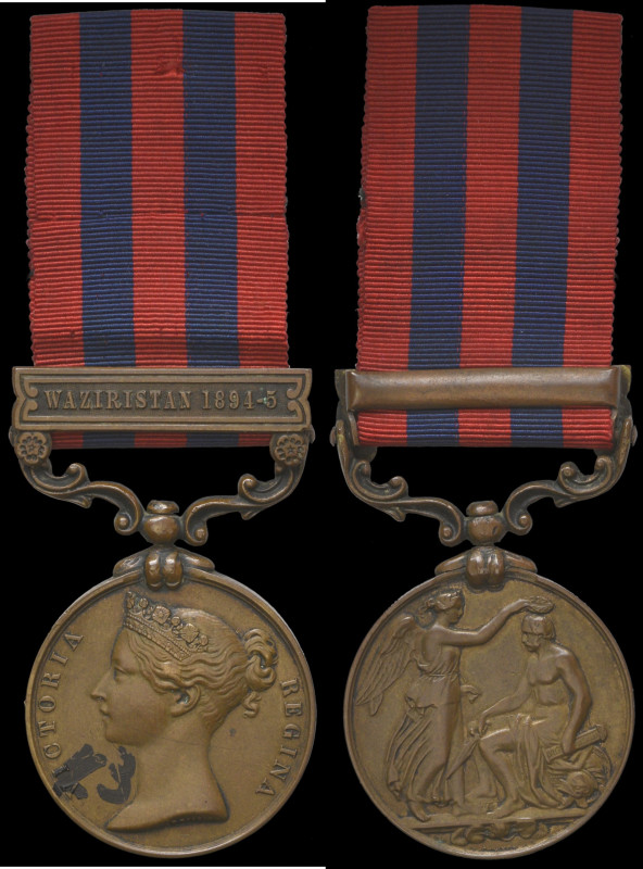 India General Service, 1854-95, single clasp, Waziristan 1894-95, in bronze, eng...