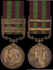 India General Service, 1895-1902, bronze issue, 2 clasps, Punjab Frontier 1897-98, Malakand 1897, engraved in a running script (12028 Multr. Shakur C....