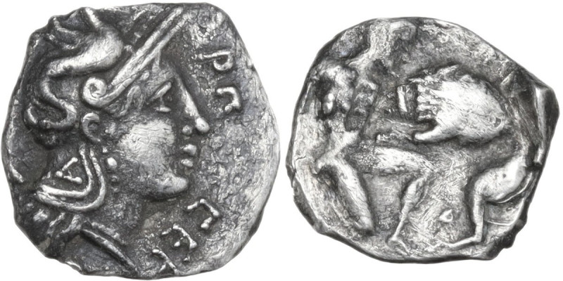 Greek Italy. Northern Apulia, Arpi. AR Diobol, c. 325-275 BC. Obv. APΠ CEP[...]....