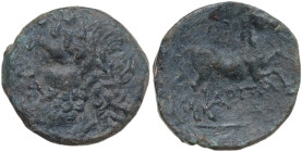 Greek Italy. Northern Apulia, Arpi. AE 17.5 mm. c. 325-275 BC. Obv. Laureate head of Zeus left. Rev. Horse rearing right; star of eight (?) rays above...