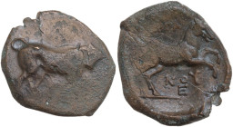 Greek Italy. Northern Apulia, Arpi. AE 21 mm. c. 275-250 BC. Obv. Bull charging right; below, traces of letter (?). Rev. APΠA/NOY. Horse rearing right...