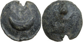 Greek Italy. Northern Apulia, Luceria. Heavy series. AE Cast Semuncia, c. 225-217 BC. Obv. Crescent. Rev. Thyrsos with fillets. HN Italy 675; Vecchi I...