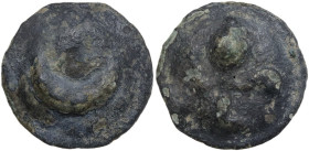 Greek Italy. Northern Apulia, Luceria. Light series. AE Cast Semuncia, c. 217-212 BC. Obv. Crescent. Rev. Thyrsos with fillets, L in field. HN Italy 6...