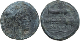 Greek Italy. Northern Apulia, Luceria. AE Quadrunx, c. 211-200 BC. Obv. Head of Herakles right, wearing lion skin headdress; behind, four pellets. Rev...