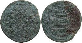 Northern Apulia, Luceria. Fourth L series. AE As, c. 206-195 BC. Obv. Laureate head of Janus; above, horizontal I; below, L. Rev. Prow right; aboveI; ...
