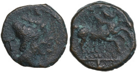 Northern Apulia, Luceria. LT Series. AE Semuncia, c. 211-210 BC. Obv. Jugate head of Dioscuri right, wearing pilei bound with laurel wreath; behind, T...