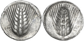 Greek Italy. Southern Lucania, Metapontum. AR Third Stater - Drachm, c. 540-510 BC. Obv. Barley-ear with eight grains; MET to left. Rev. Incuse ear of...