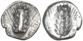 Greek Italy. Southern Lucania, Metapontum. AR Obol, c. 540-510 BC. Obv. MET. Barley-ear. Rev. Incuse barley-ear. HN Italy 1469. AR. 0.45 g. 9.00 mm. L...