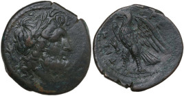 Greek Italy. Bruttium, Brettii. AE 23mm, c. 210-204 BC. Obv. Laureate head of Zeus right, within laurel wreath. Rev. BPETTI-ΩΝ, Eagle standing left, w...